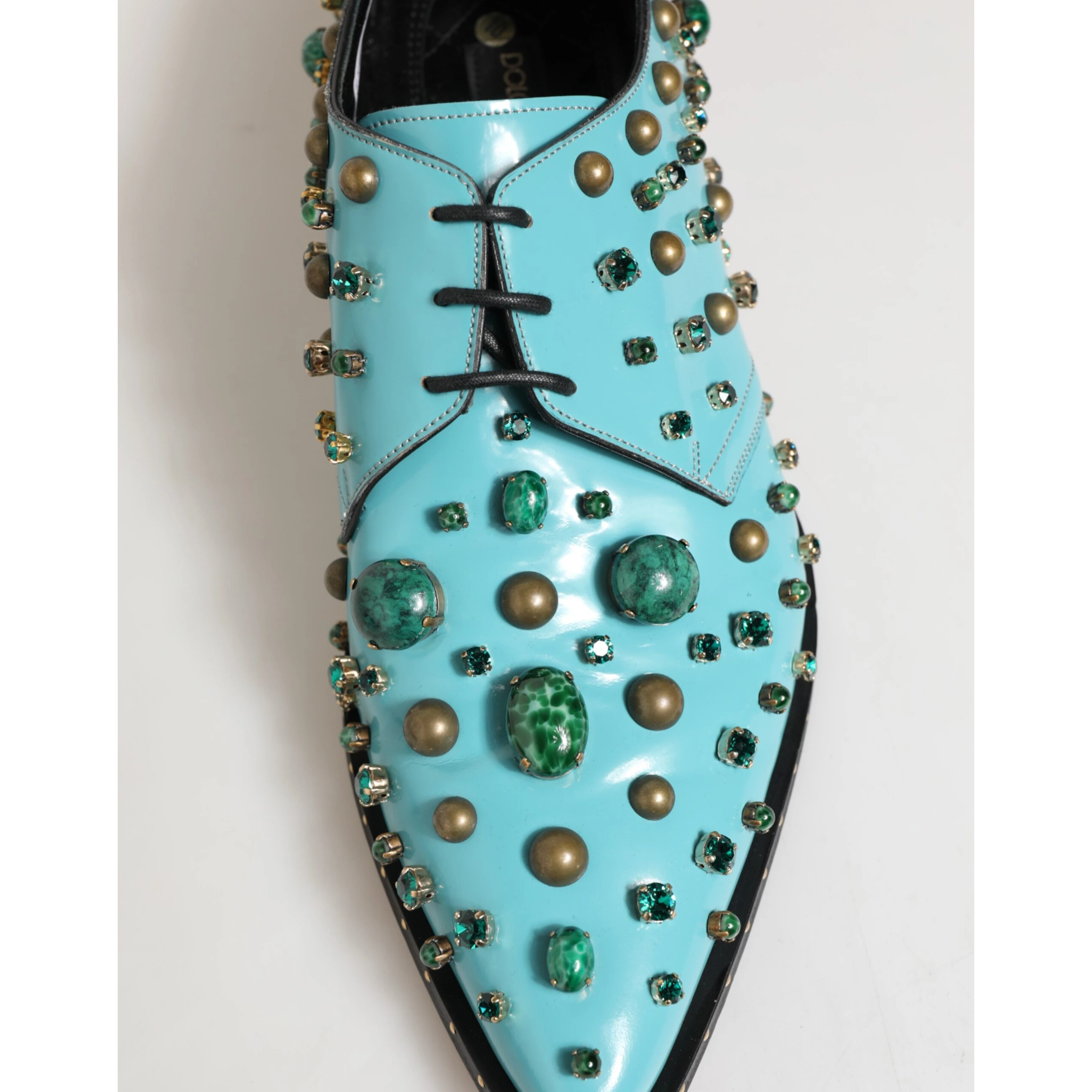 Turquoise Crystal Embellished Men Derby Shoes
