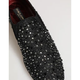 Black Suede Crystal Embellished Loafer Shoes