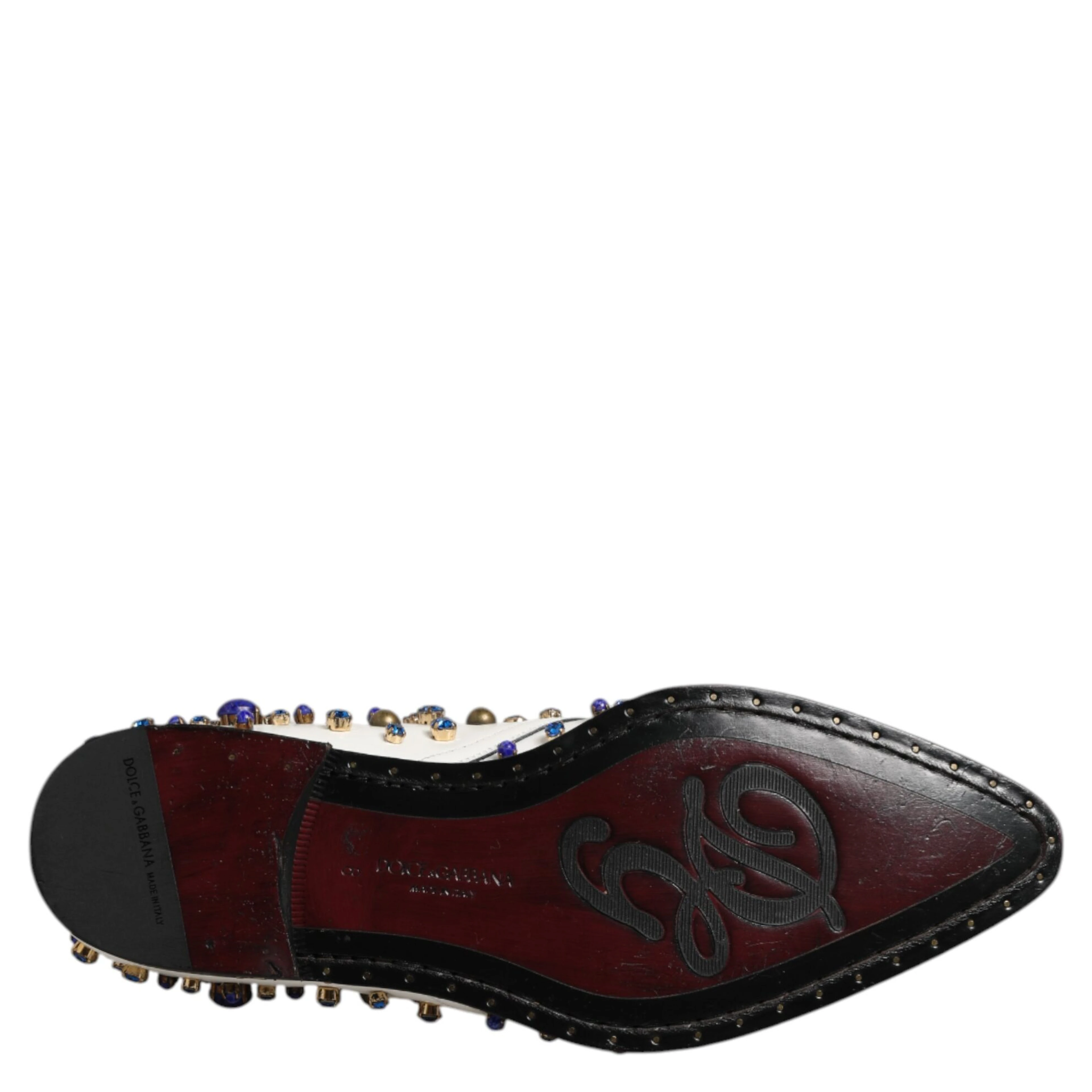 White Leather Crystals Embellished Dress Shoes