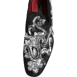 Black Silver Sequined Loafers Men Dress Shoes