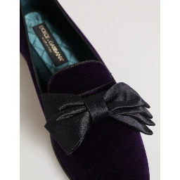 Purple Suede Cotton Bow Slip On Loafers Shoes