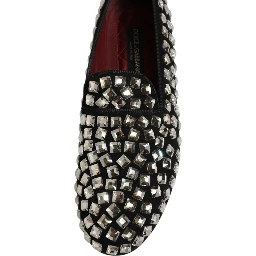 Black Suede Crystals Loafers Men Dress Shoes