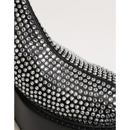 Black Crystal Strass Mid Calf Short Boots  Shoes