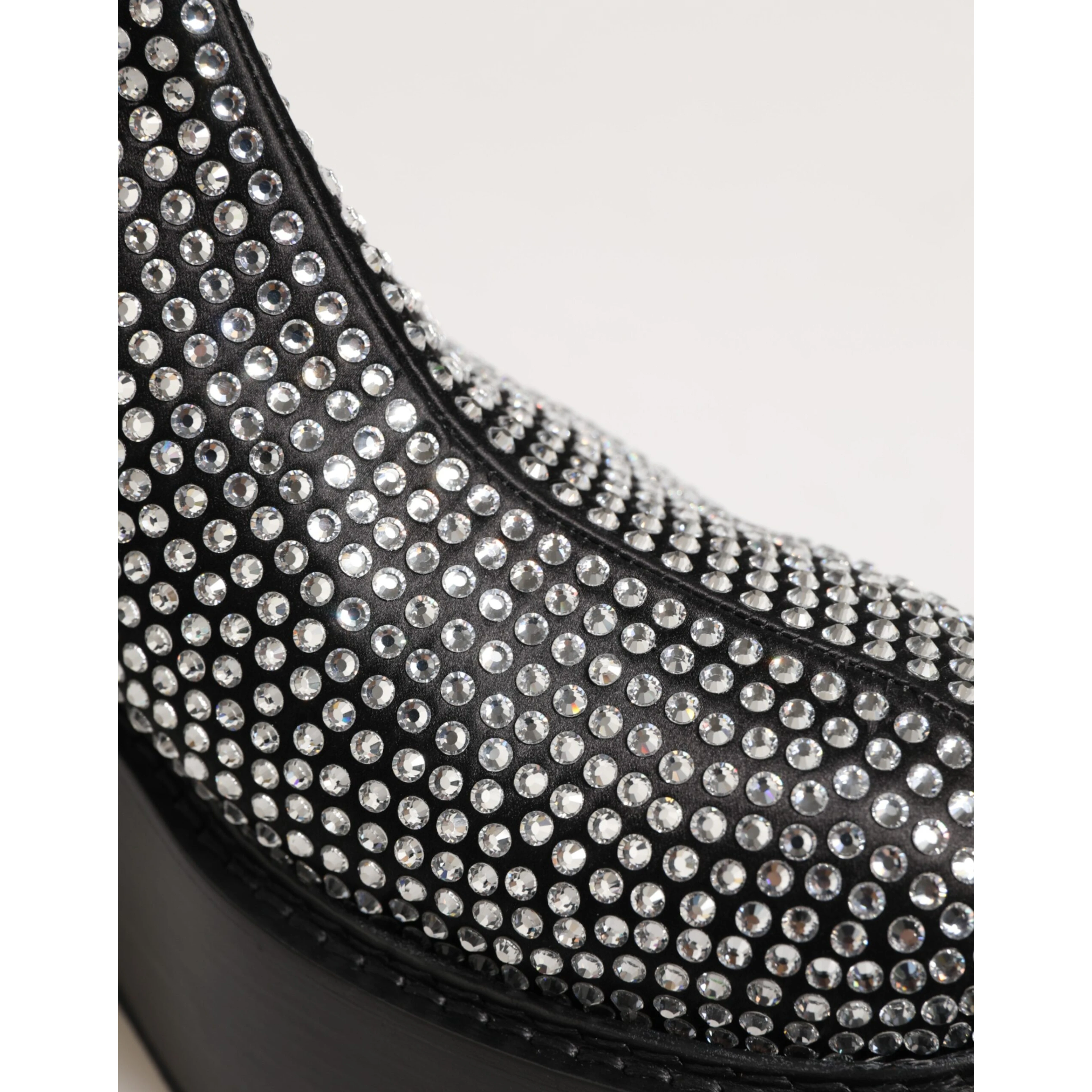 Black Crystal Strass Mid Calf Short Boots  Shoes