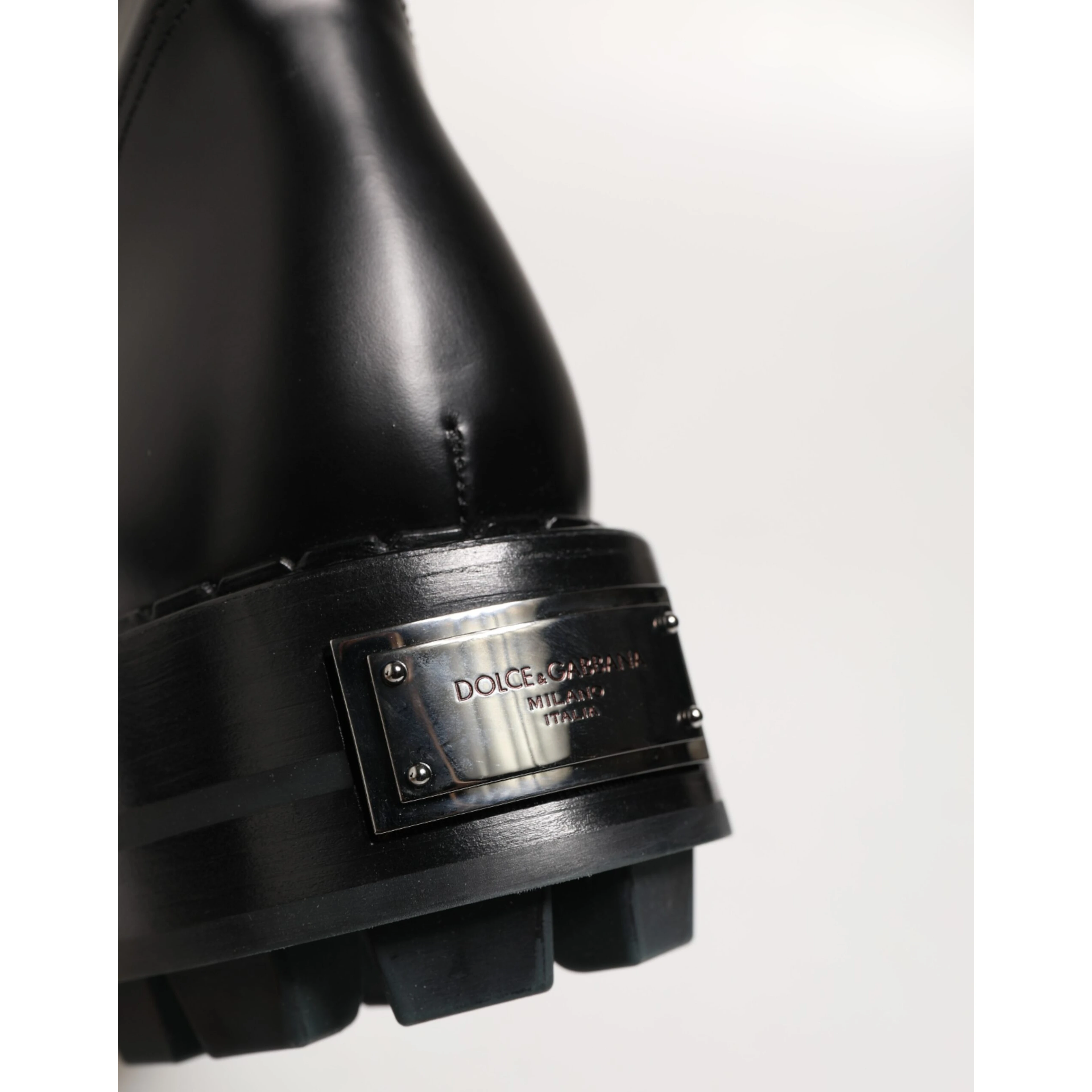 Black Logo Plaque Mid Calf Biker Boots Shoes