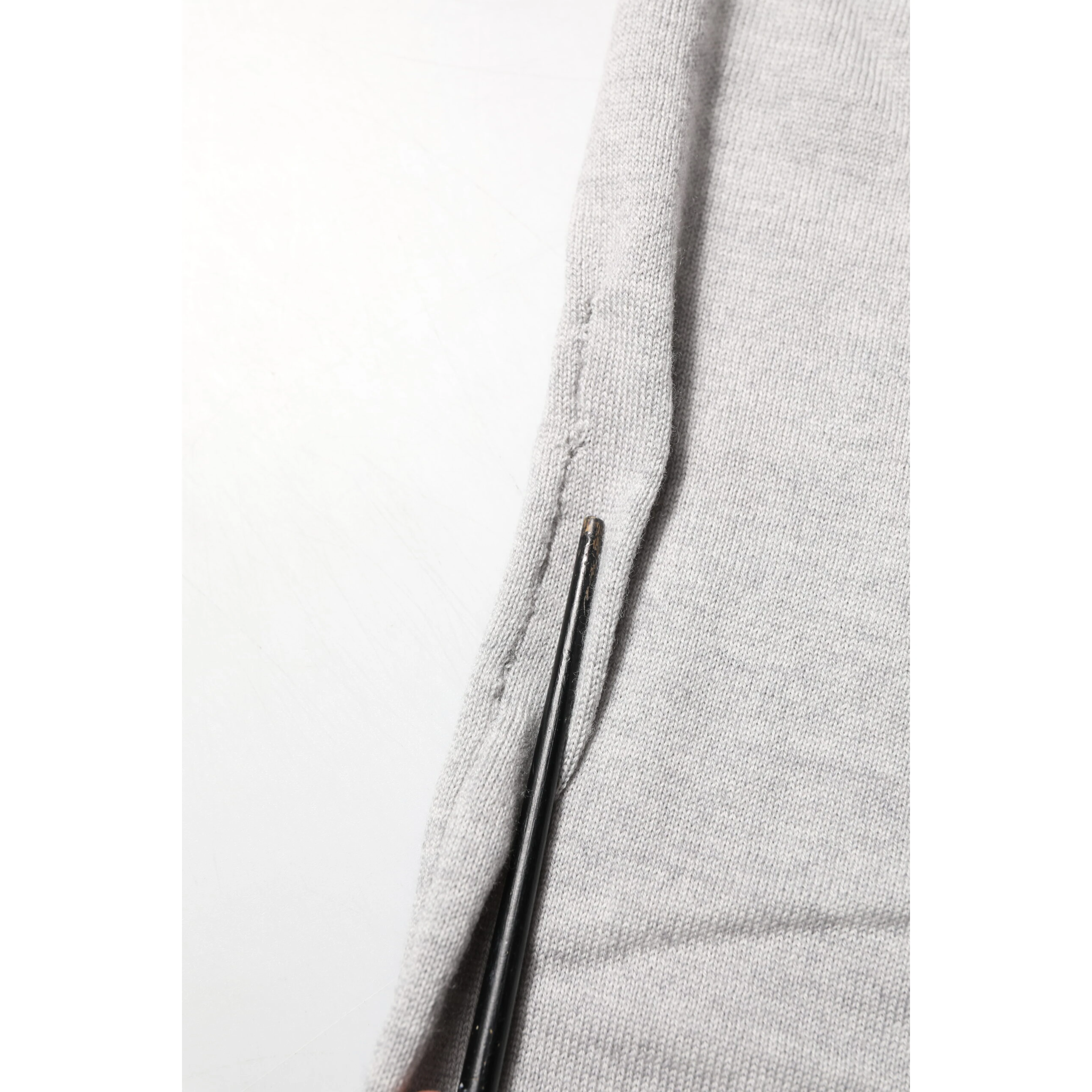 Gray Wool Knit Logo V-Neck Pullover Sweater