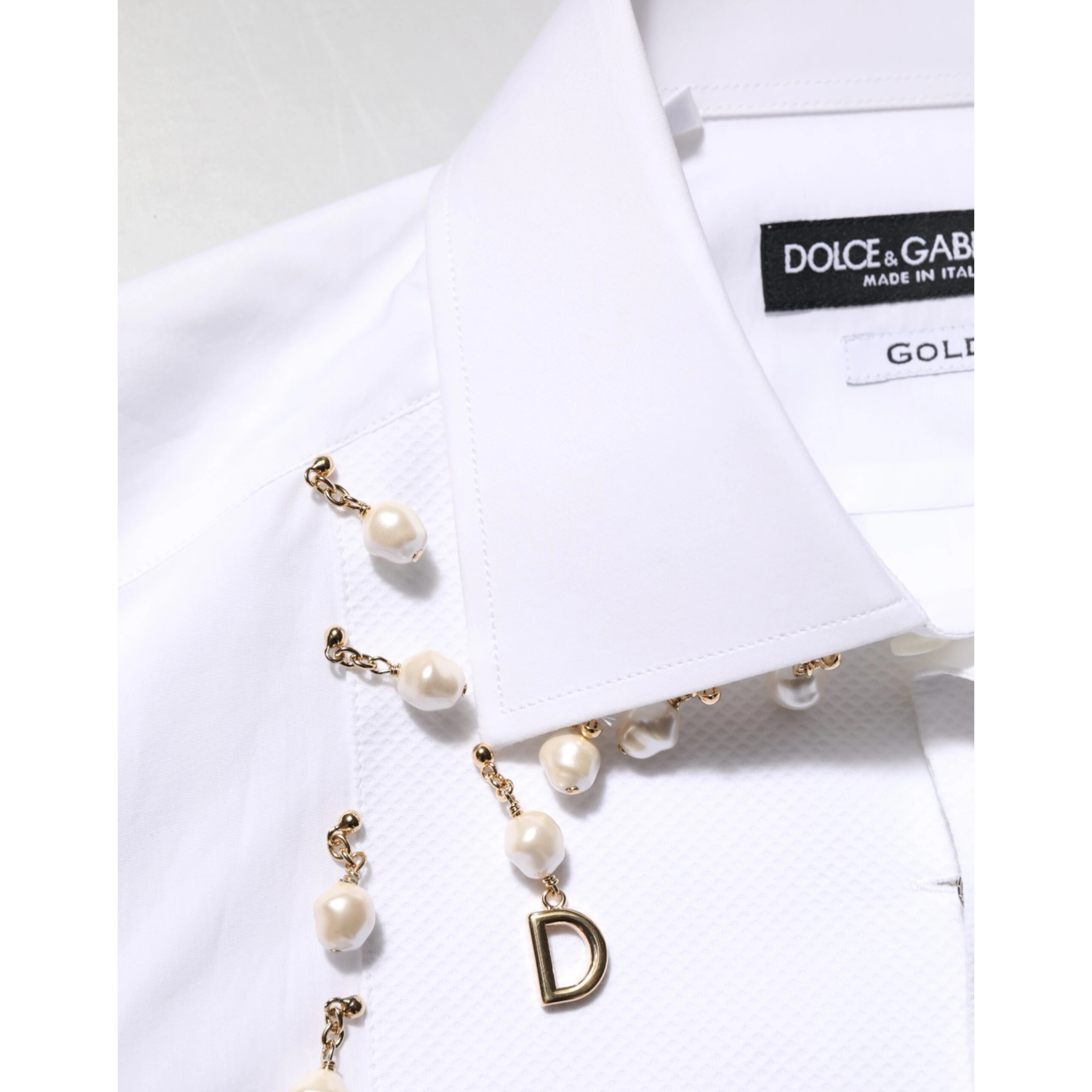 White Cotton DG Logo Pearl GOLD Formal Shirt