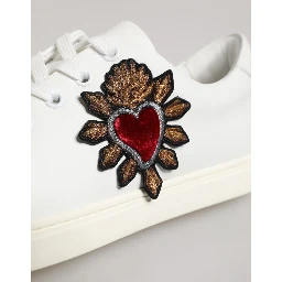 White Leather Sacre Heart Patch Sneakers  Shoes