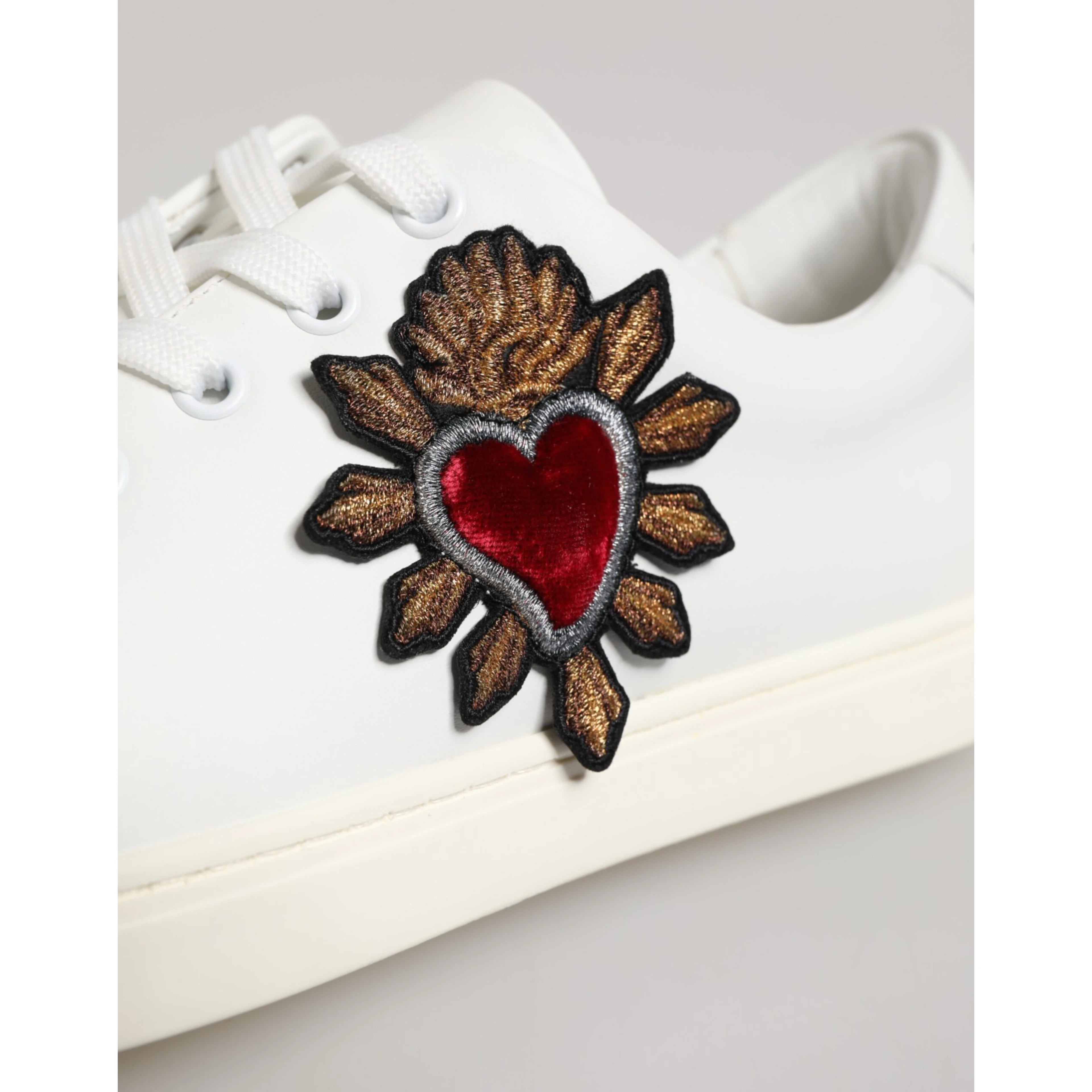 White Leather Sacre Heart Patch Sneakers  Shoes