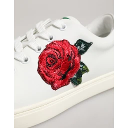 White Leather Rose Embroidery Low-Top  Shoes