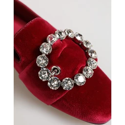 Red Velvet Crystal Buckle Loafers Flats Shoes