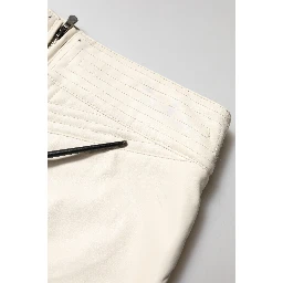 Beige Faux Leather Quilted Mini High Waist Women  Skirt