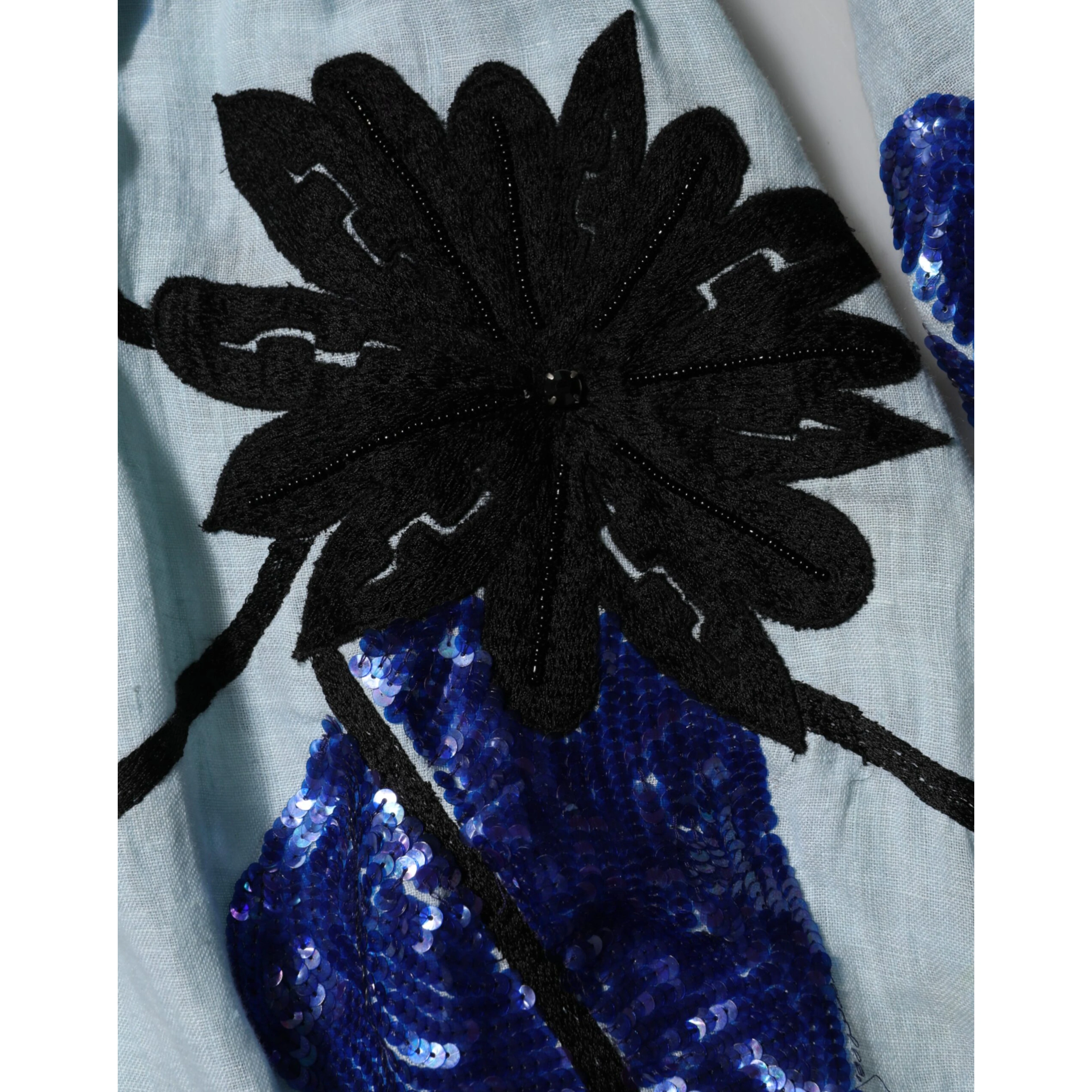 Blue Sequin Embellished Shirt Maxi Dress