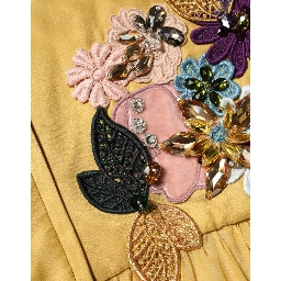 Yellow Silk Floral Embroidered Maxi Dress