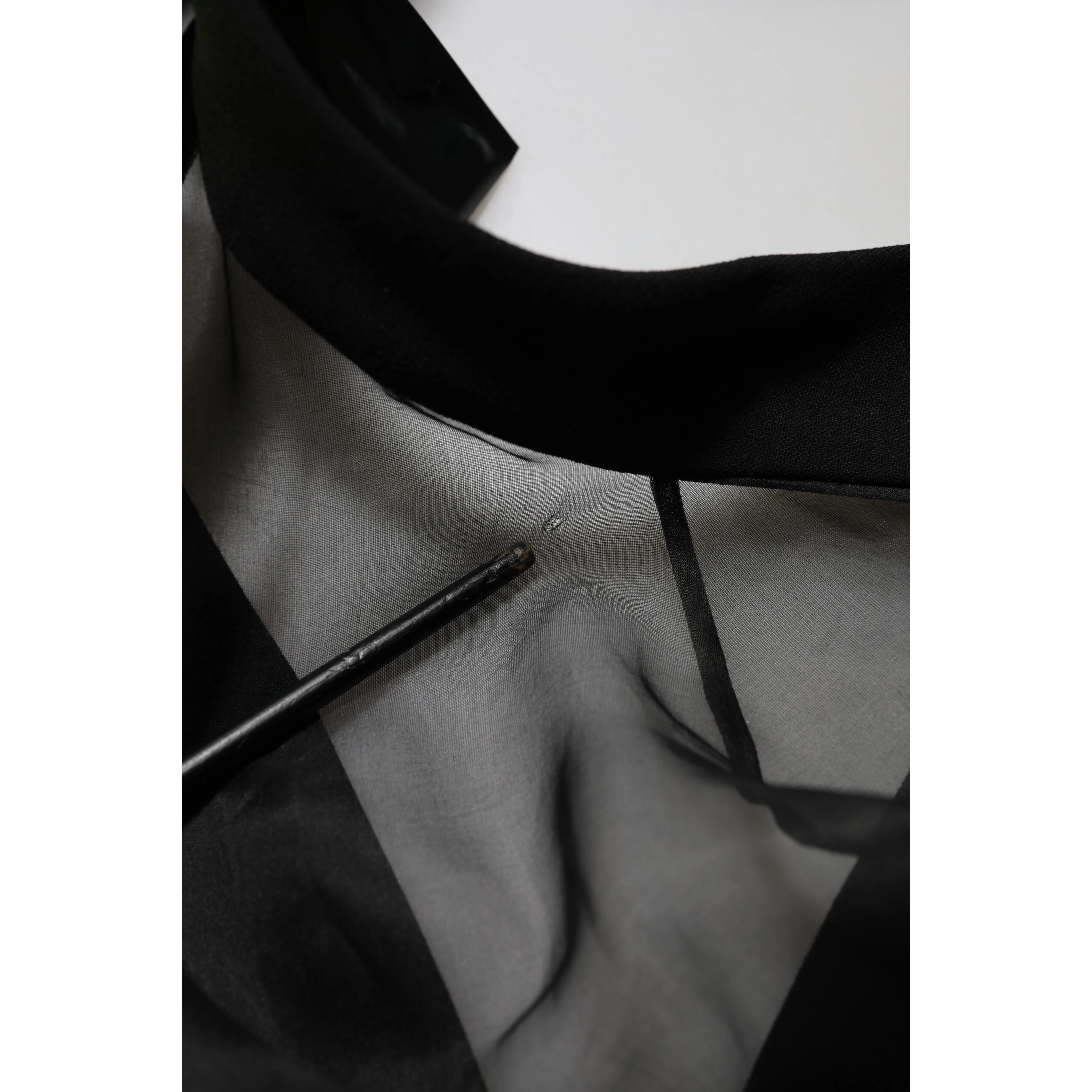 Black Sheer Sleeve Belted V-Neck Mini Dress