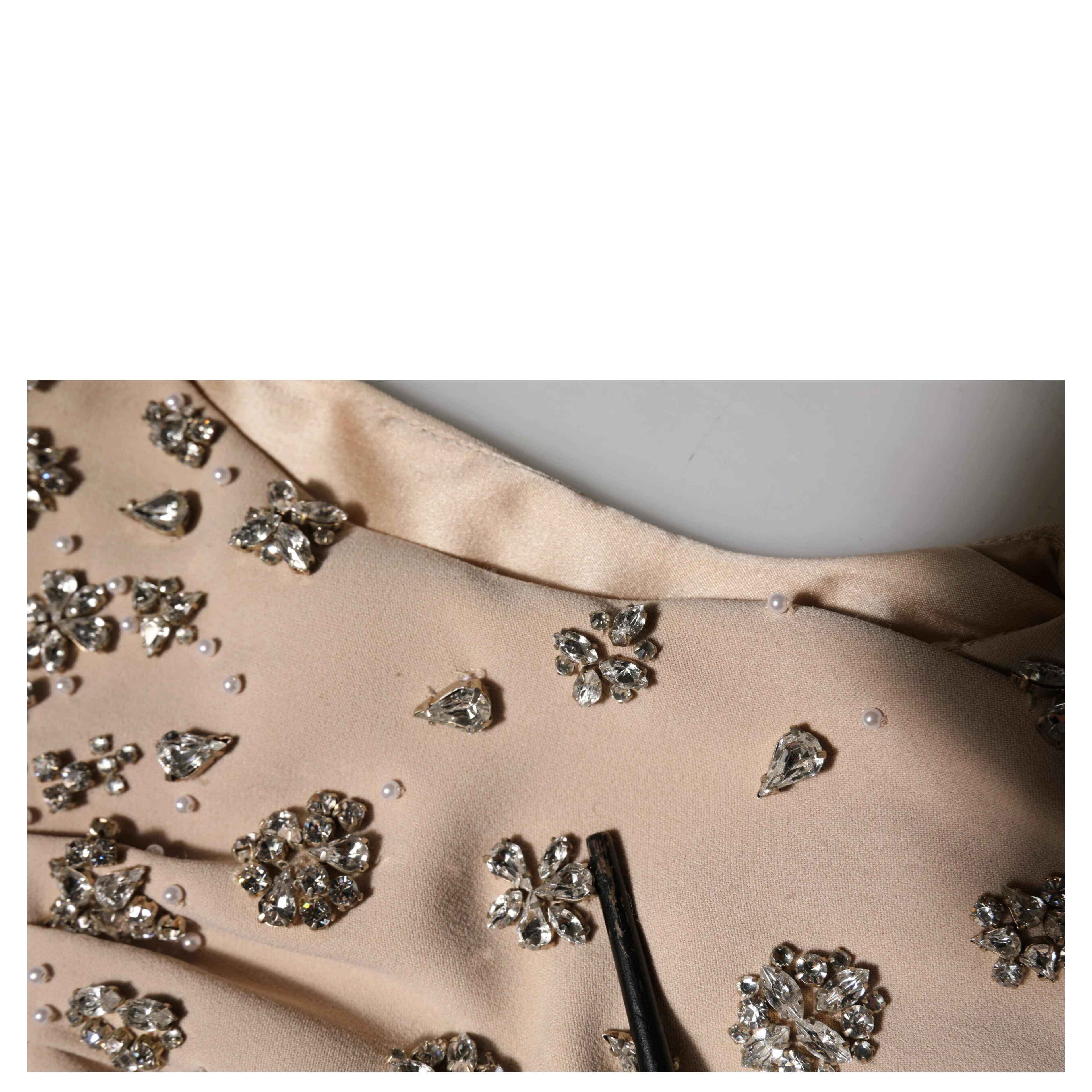Nude Ecru Beaded Crystal Embellished Dress