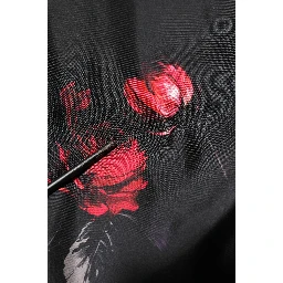 Black Red Floral Silk Bomber Blouson Jacket
