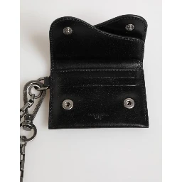 Black Cavallo Leather Wallet Chain Snap Bifold Card Holder