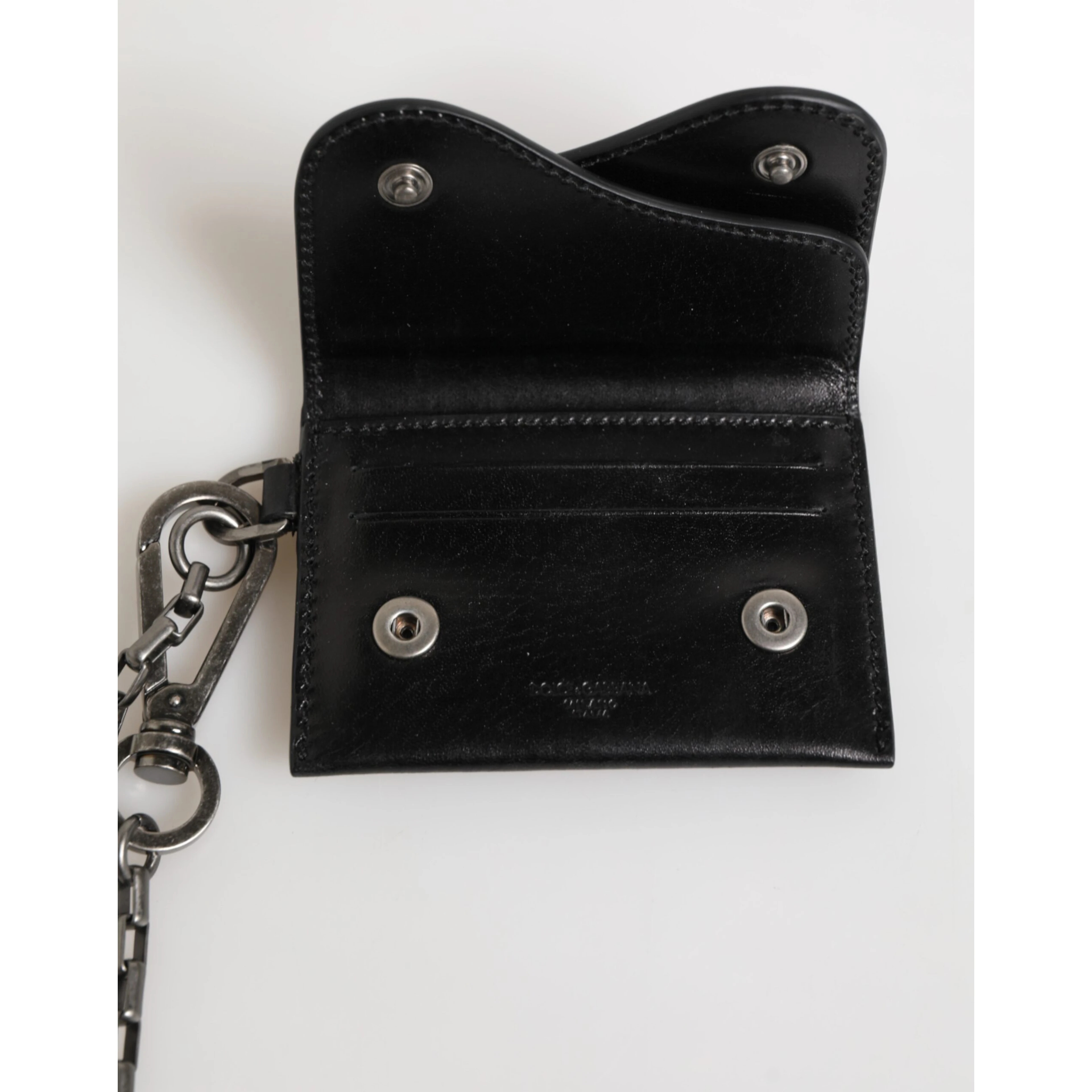 Black Cavallo Leather Wallet Chain Snap Bifold Card Holder