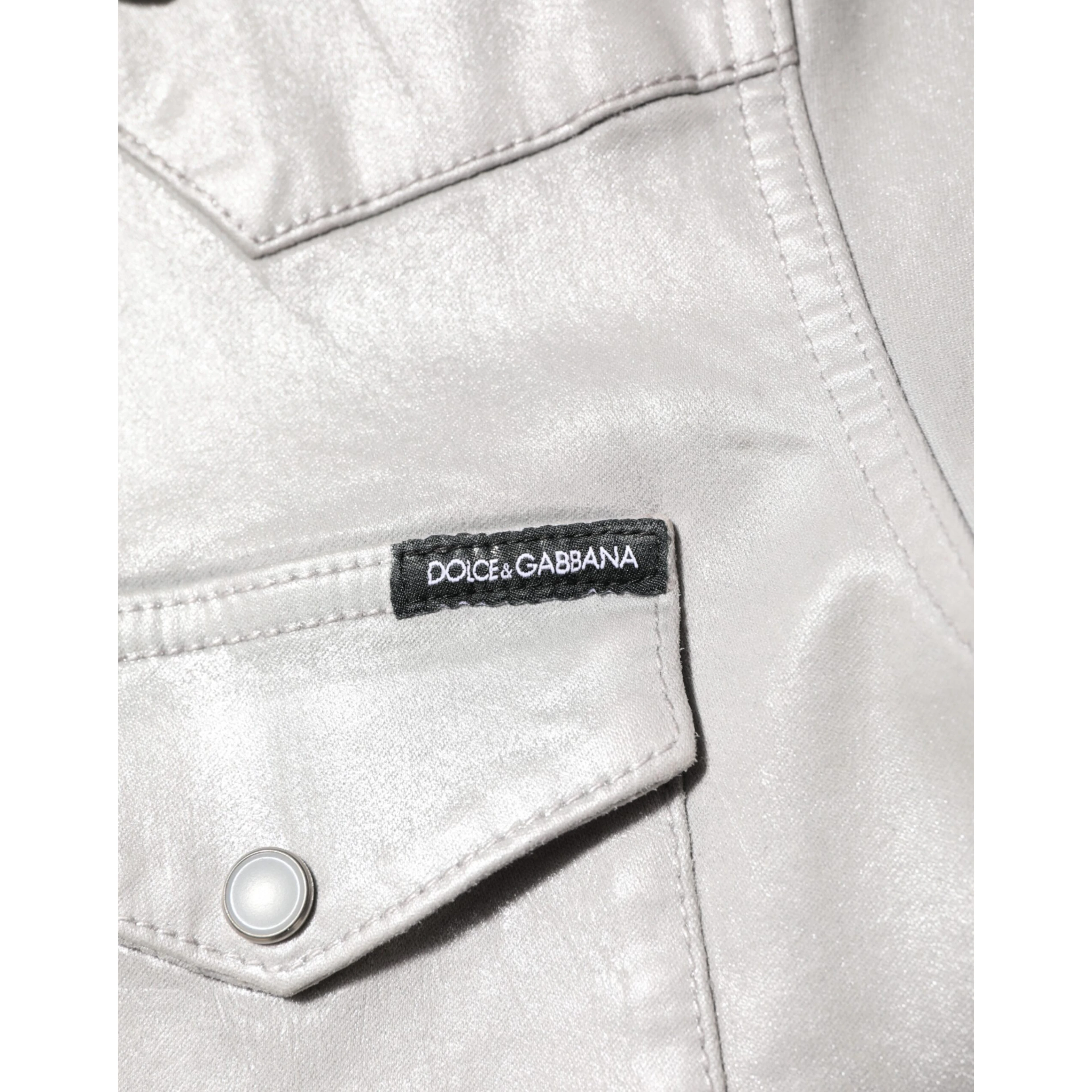 Metallic Gray Cotton Button Down Men Shirt