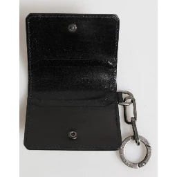 Wallet Black Leather Logo Embossed Key Chain Card Holder Wallet