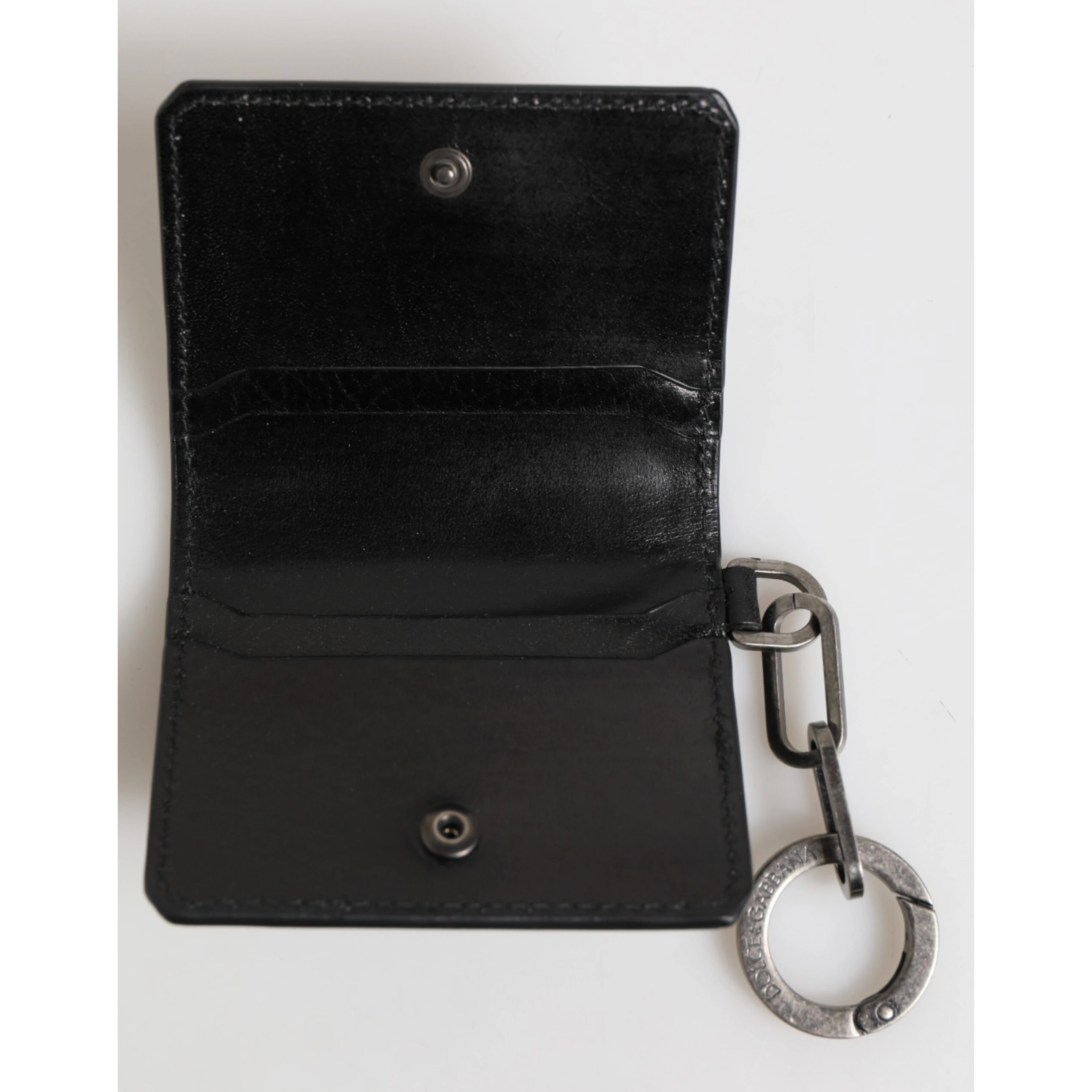 Wallet Black Leather Logo Embossed Key Chain Card Holder Wallet