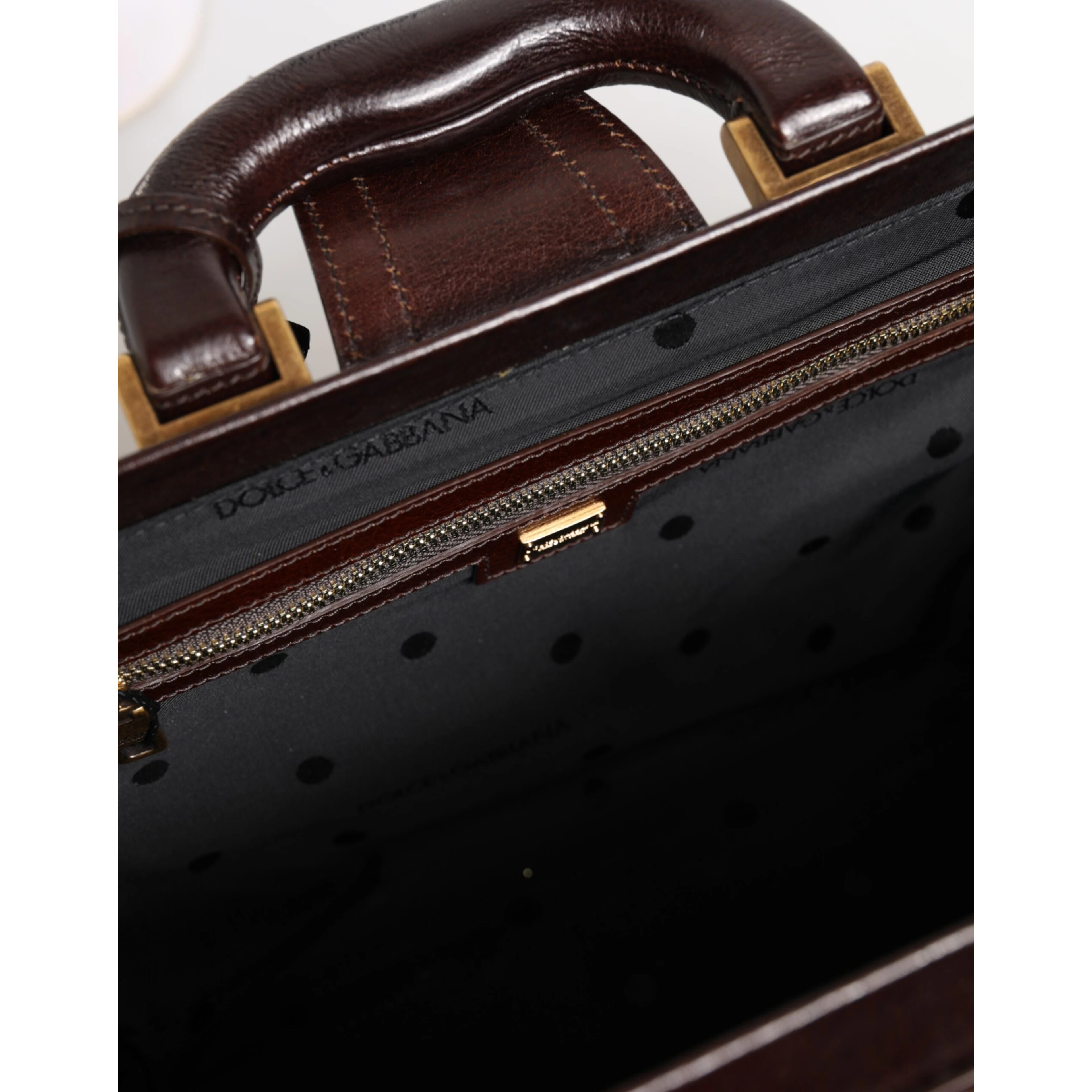 Blue Brown Leather Floral Jacquard Travel Handbag Bag