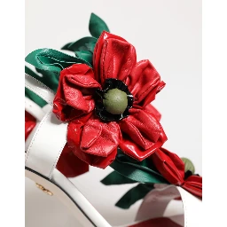 White Red Floral Detailing Sandals Shoes