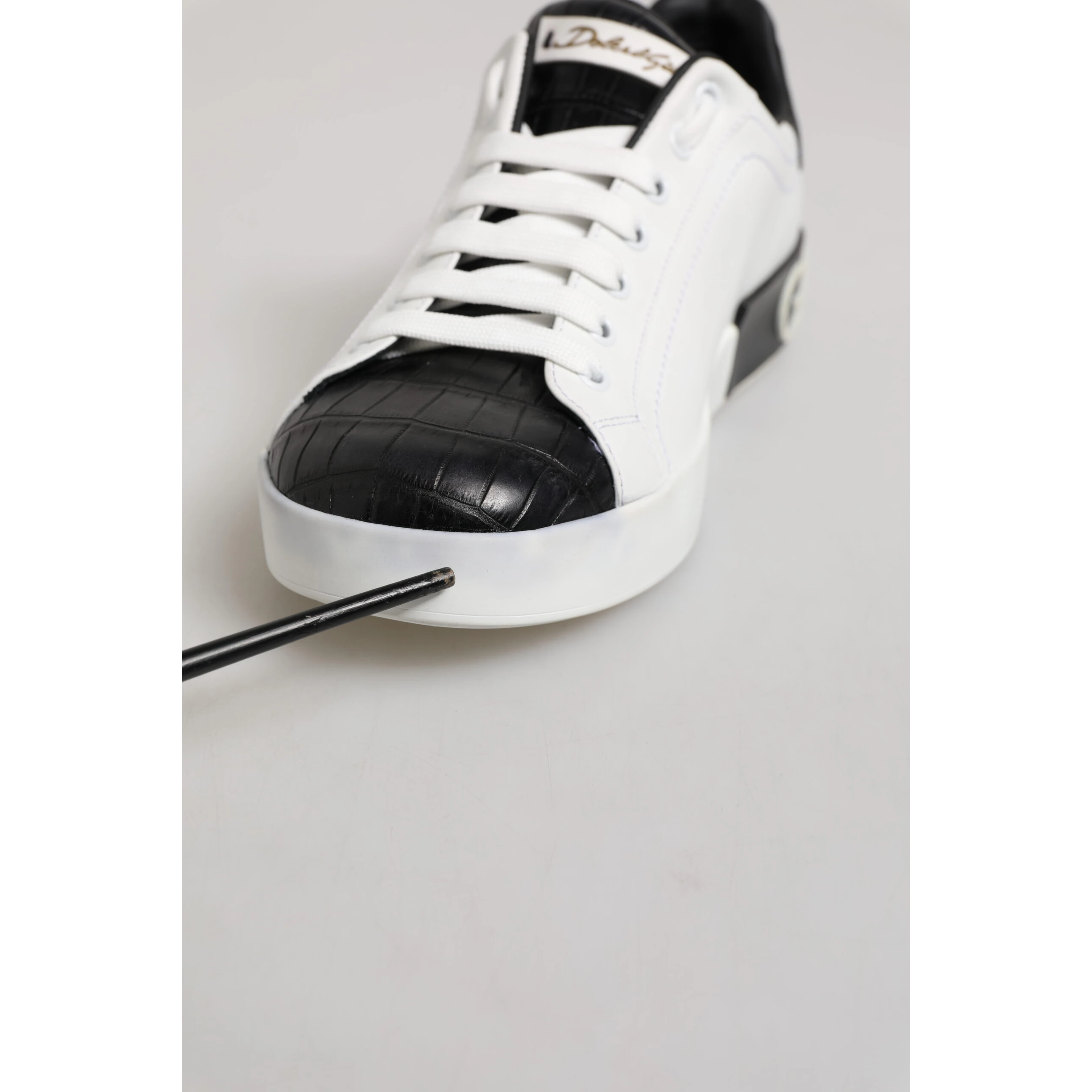White Black Leather Portofino Sneaker Shoes