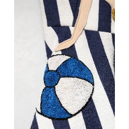 Blue White Striped Embroidered A-line Dress
