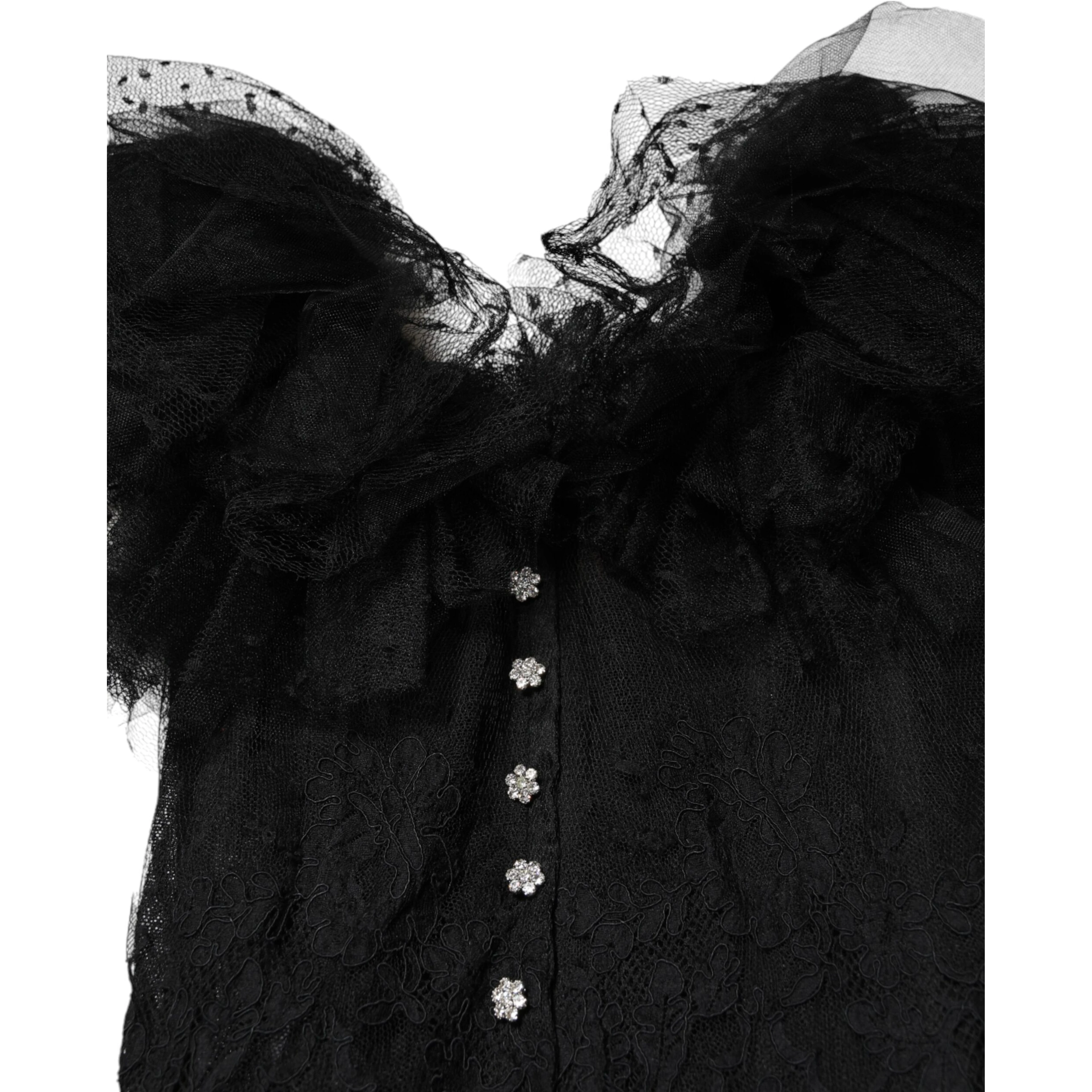 Black Crystal Embellished Midi A-line Dress