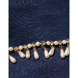 Blue Cotton Denim Crystal Embellished Jacket