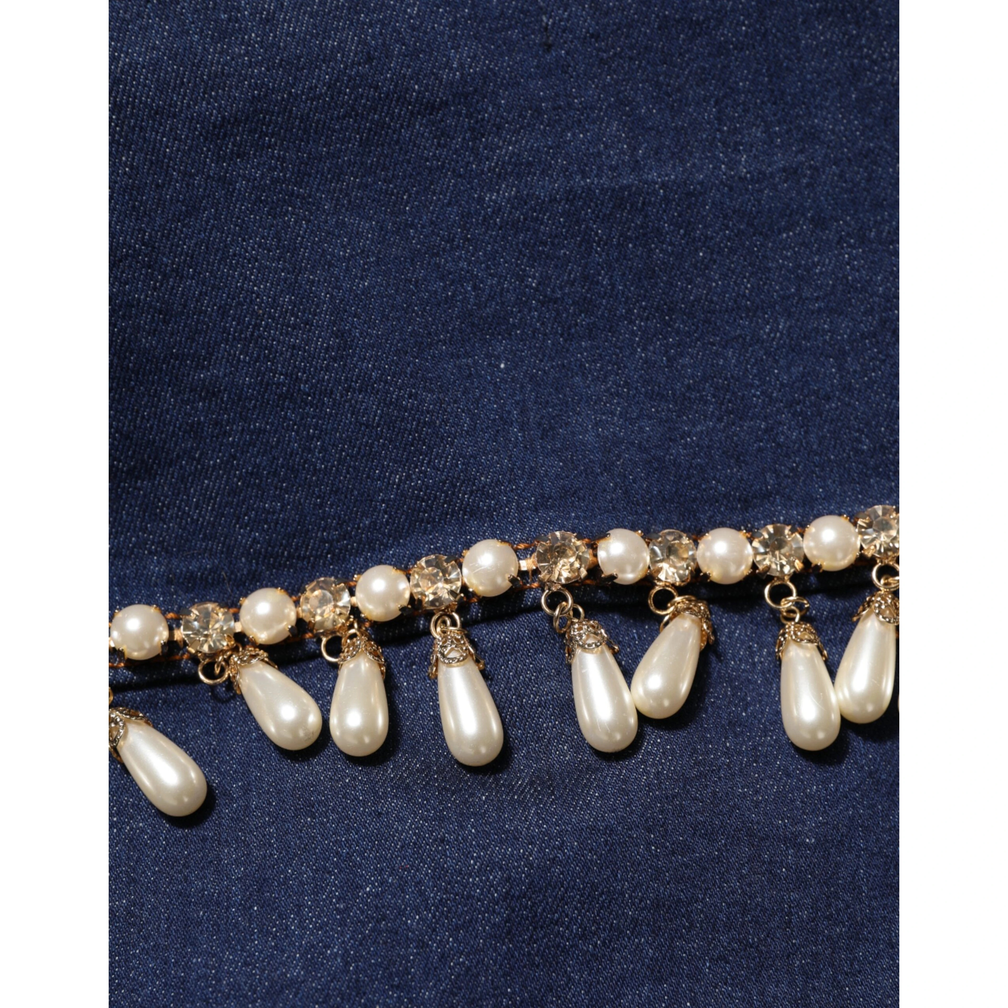 Blue Cotton Denim Crystal Embellished Jacket