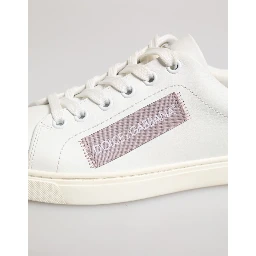 White Pink Leather Low Top Sneakers Shoes