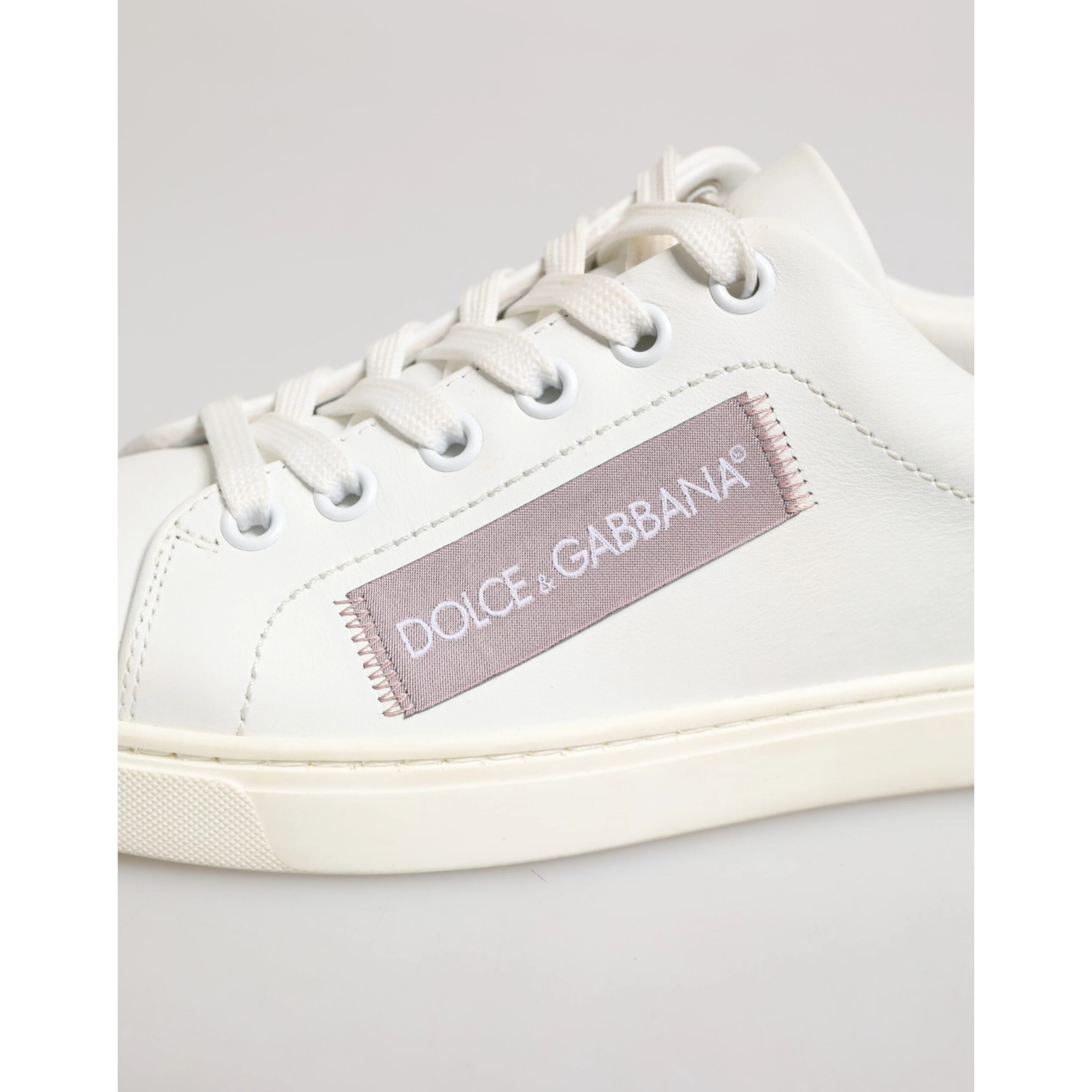 White Pink Leather Low Top Sneakers Shoes