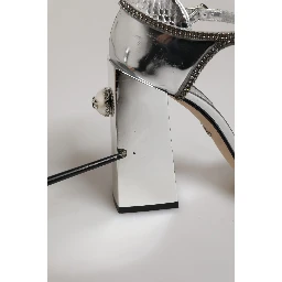 Silver Leather T-strap Heels Sandals Shoes