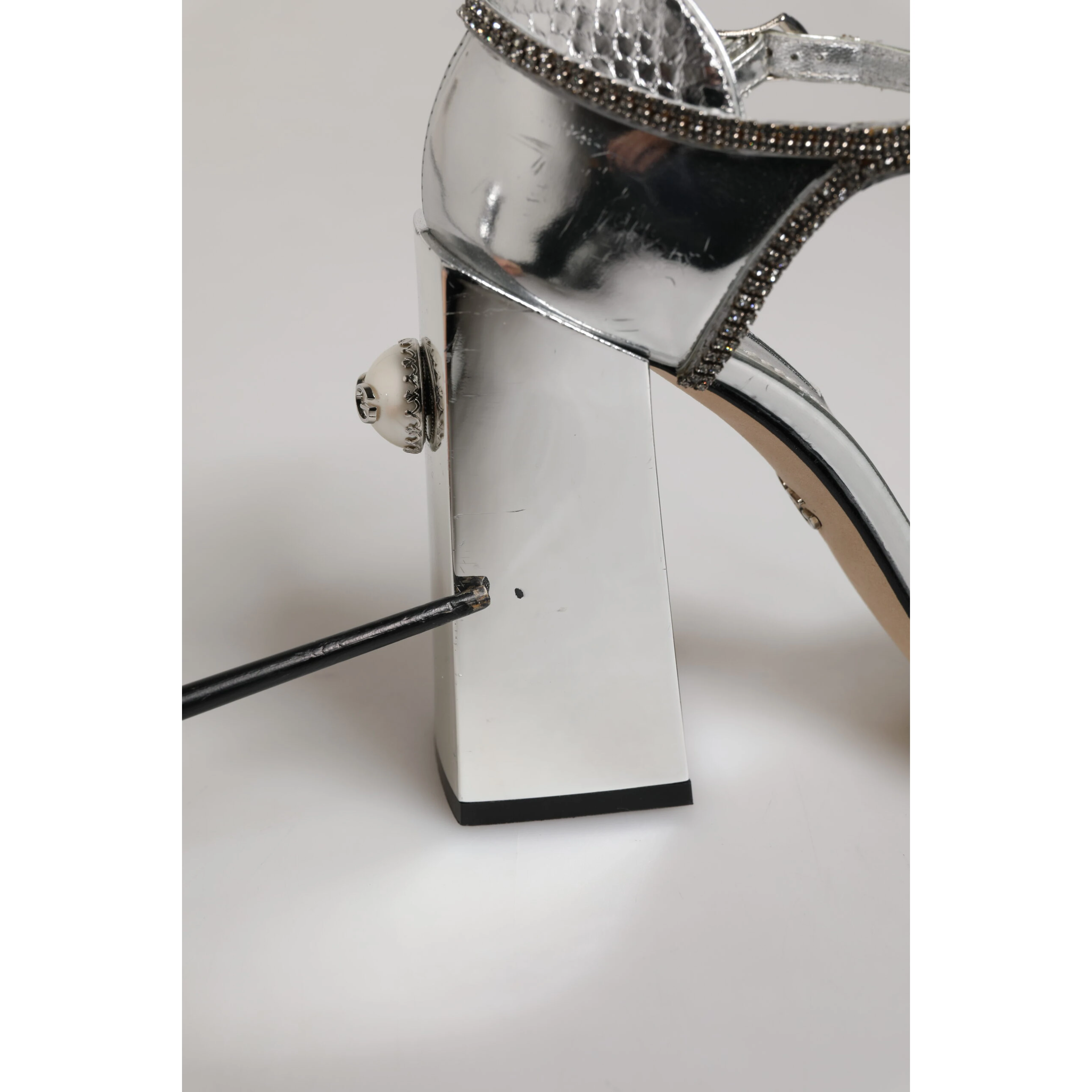 Silver Leather T-strap Heels Sandals Shoes