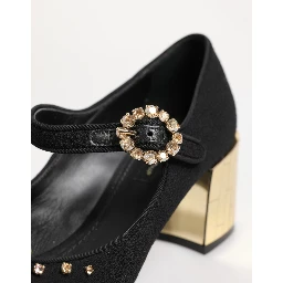 Black Flower Crystal Embellished Mary Jane Shoes