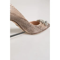 Beige Leather Crystal Embellished Pumps Shoes