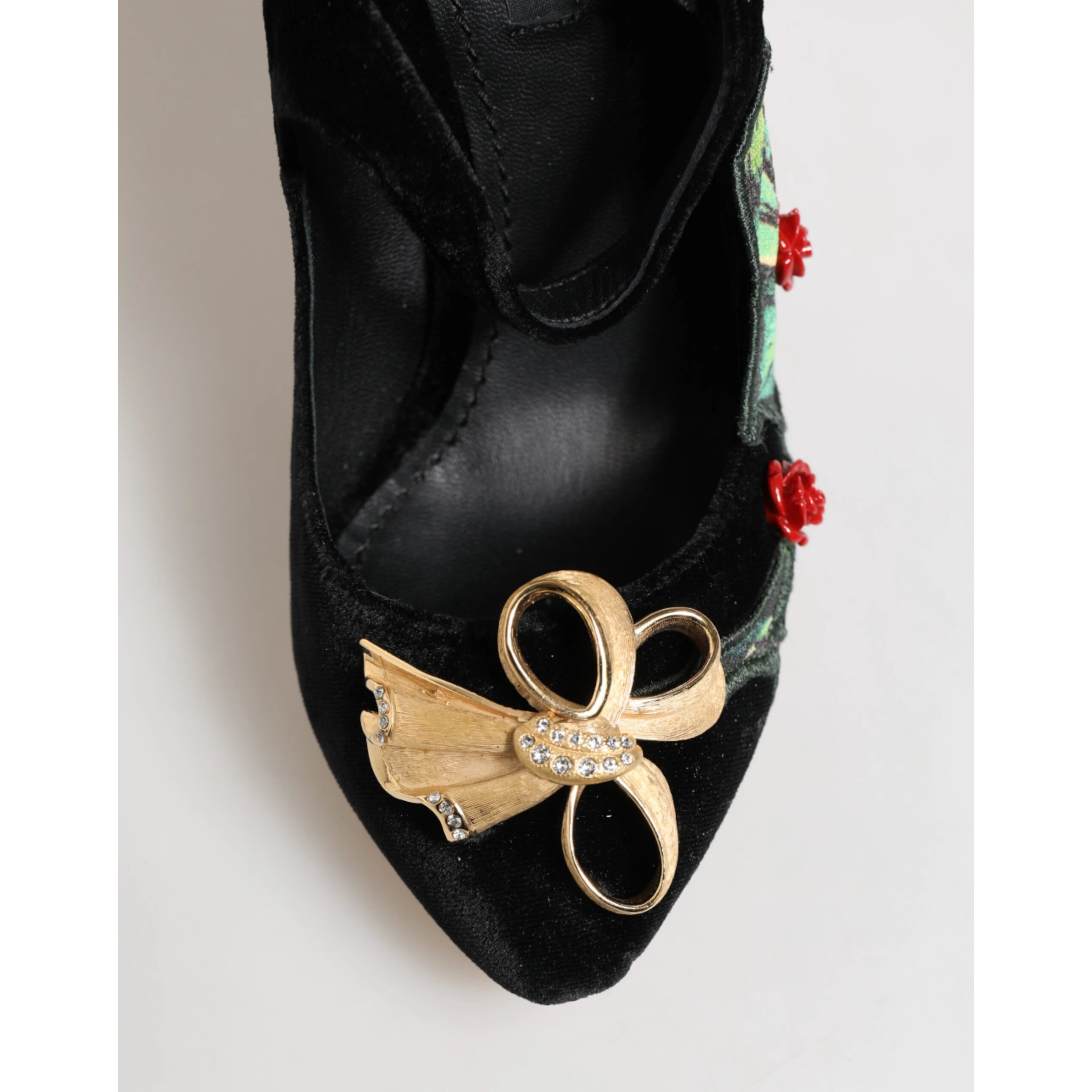 Black Roses Crystal Brooch Mary Jane Shoes