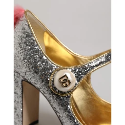Silver Glitter Mink Fur VALLY Pumps Shoes