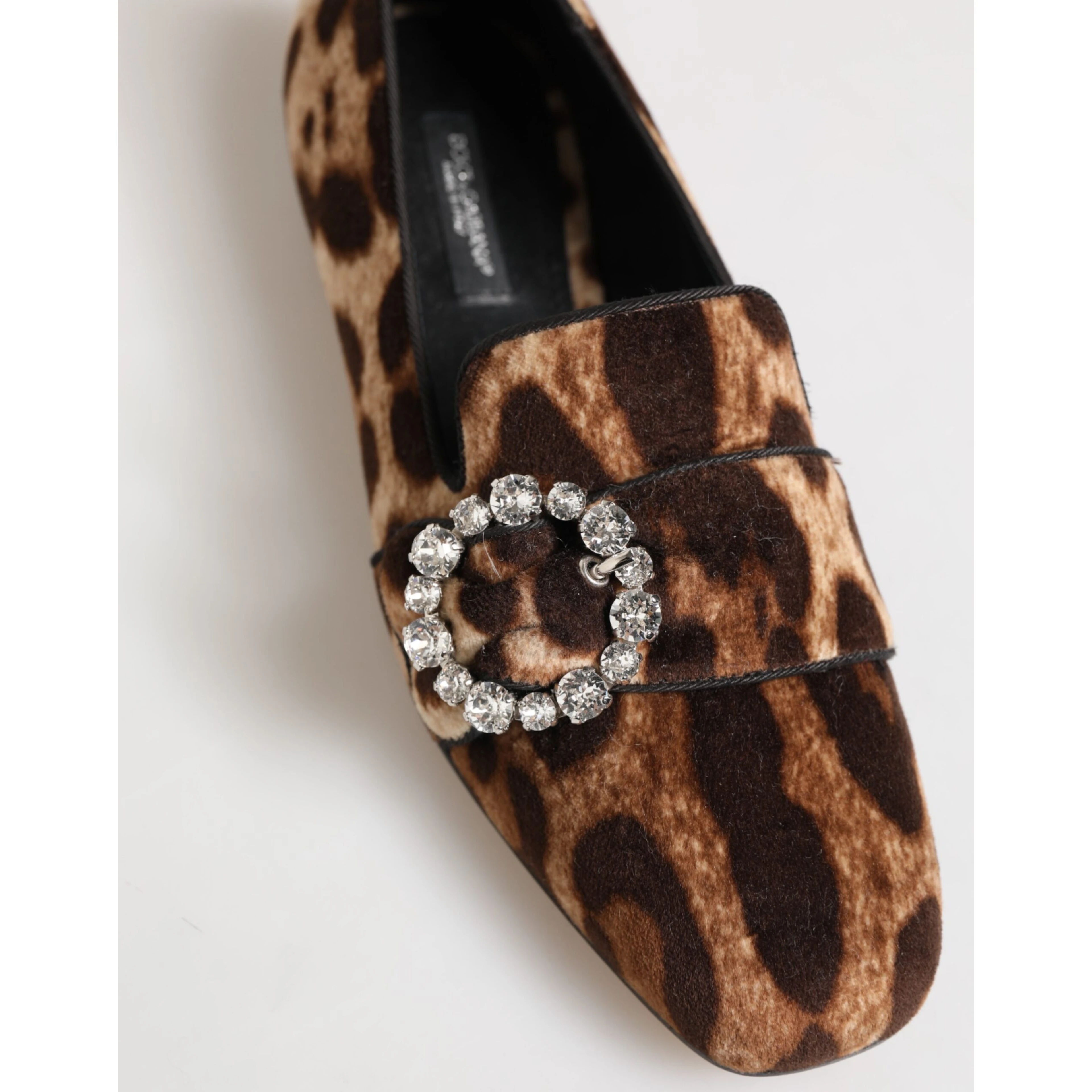 Brown Leopard Print Crystals Loafers Flats Shoes