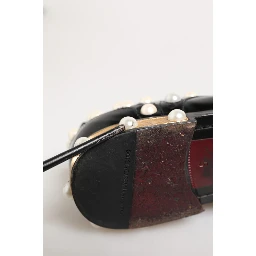 Black Leather Faux Pearl Dress Broque Shoes