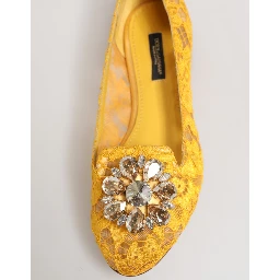 Yellow Taormina Lace Crystals Flats Shoes