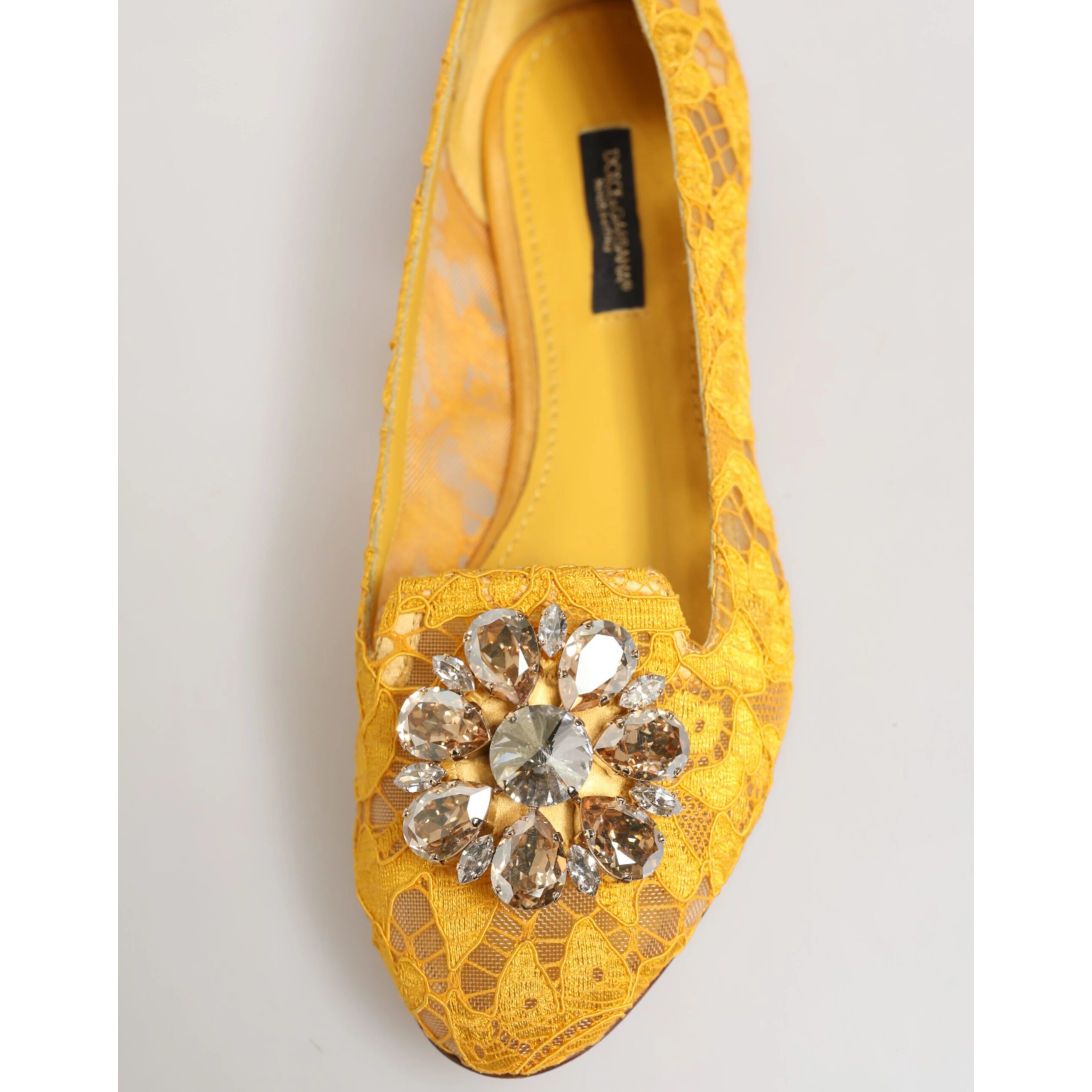 Yellow Taormina Lace Crystals Flats Shoes