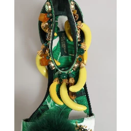 Green Mink Fur Satin Banana Leaf Sandals Shoes