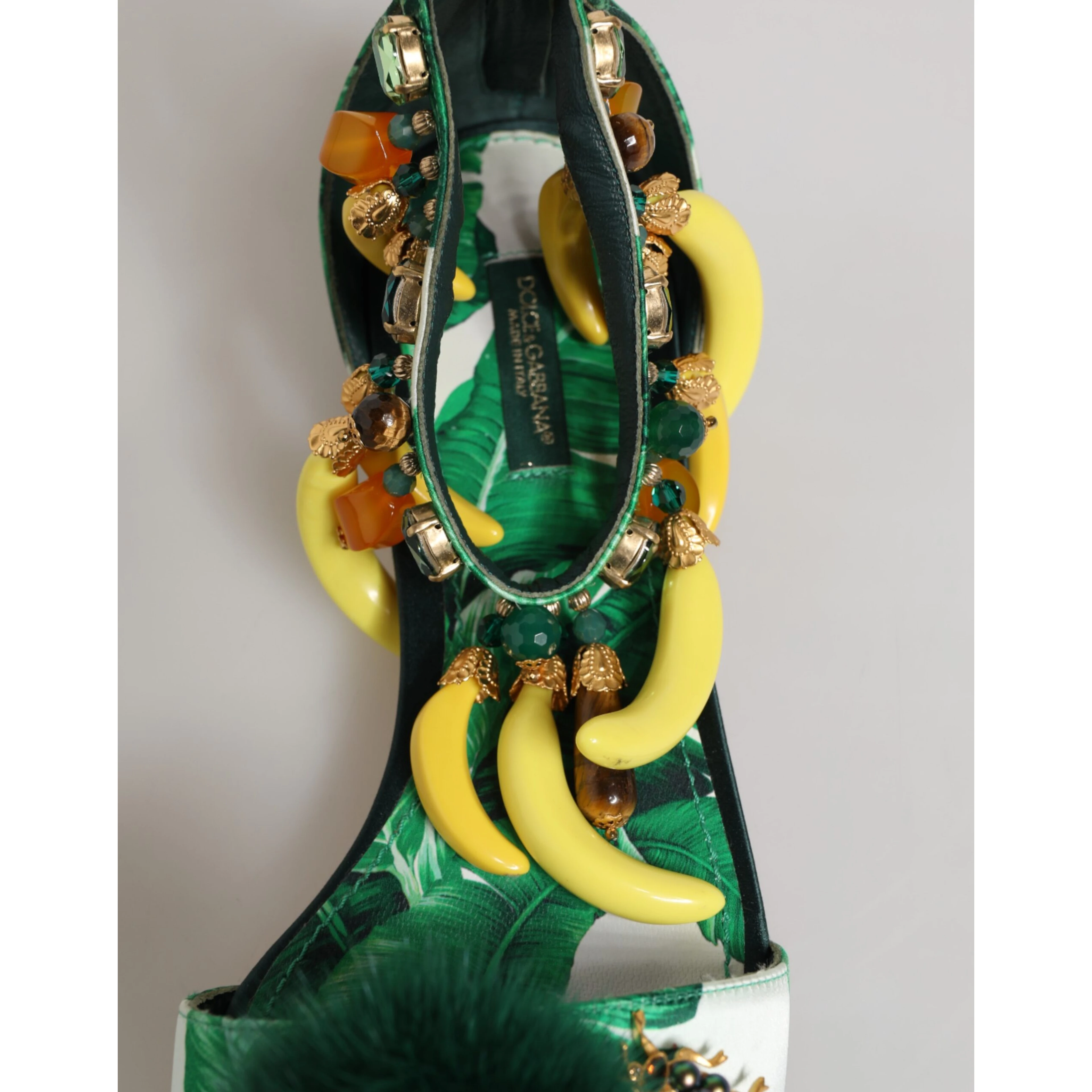 Green Mink Fur Satin Banana Leaf Sandals Shoes