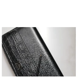Black Leather DG Plaque Zip Around Continental Wallet
