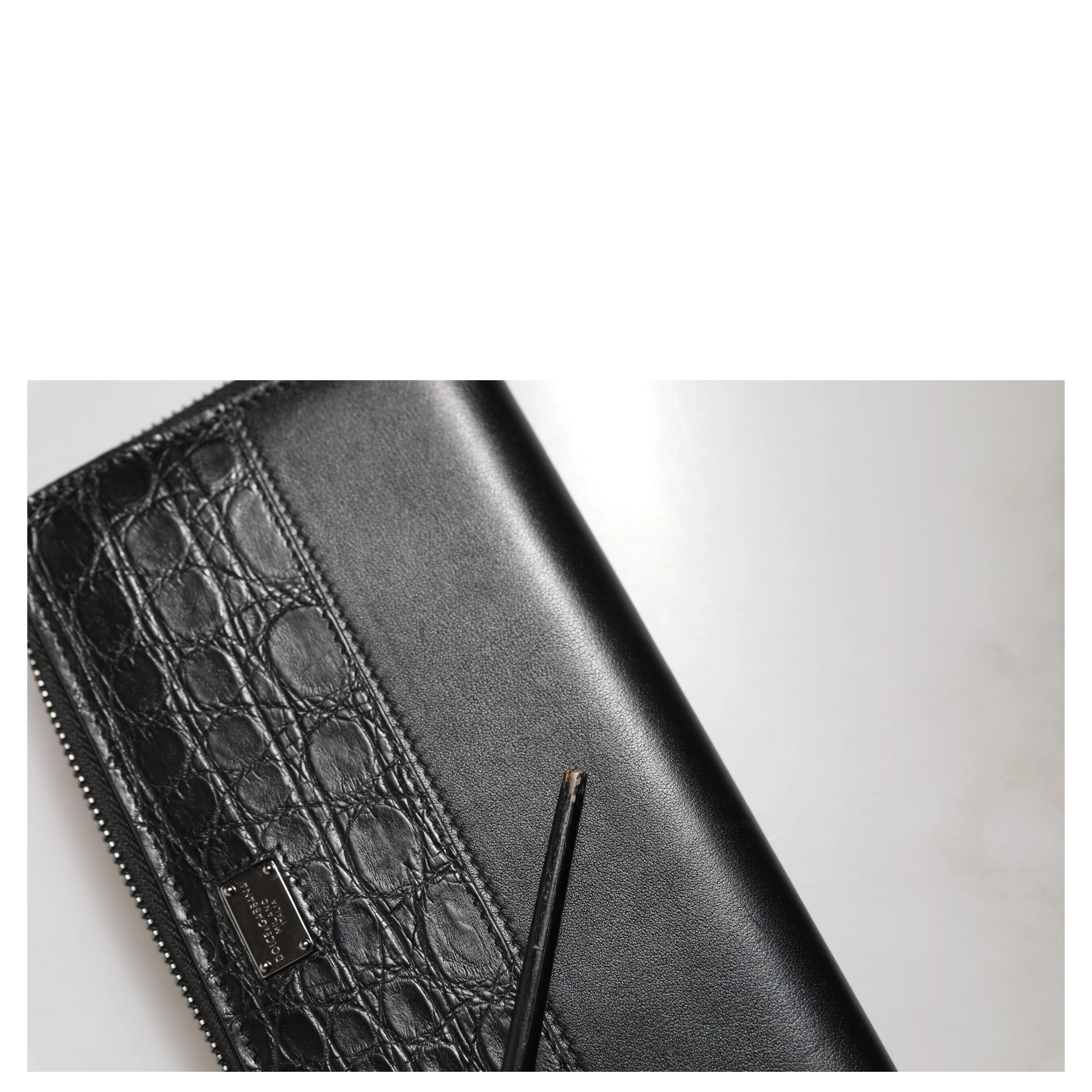 Black Leather DG Plaque Zip Around Continental Wallet
