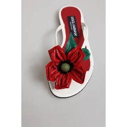 Red White KEIRA Flower Leather Sandals Shoes